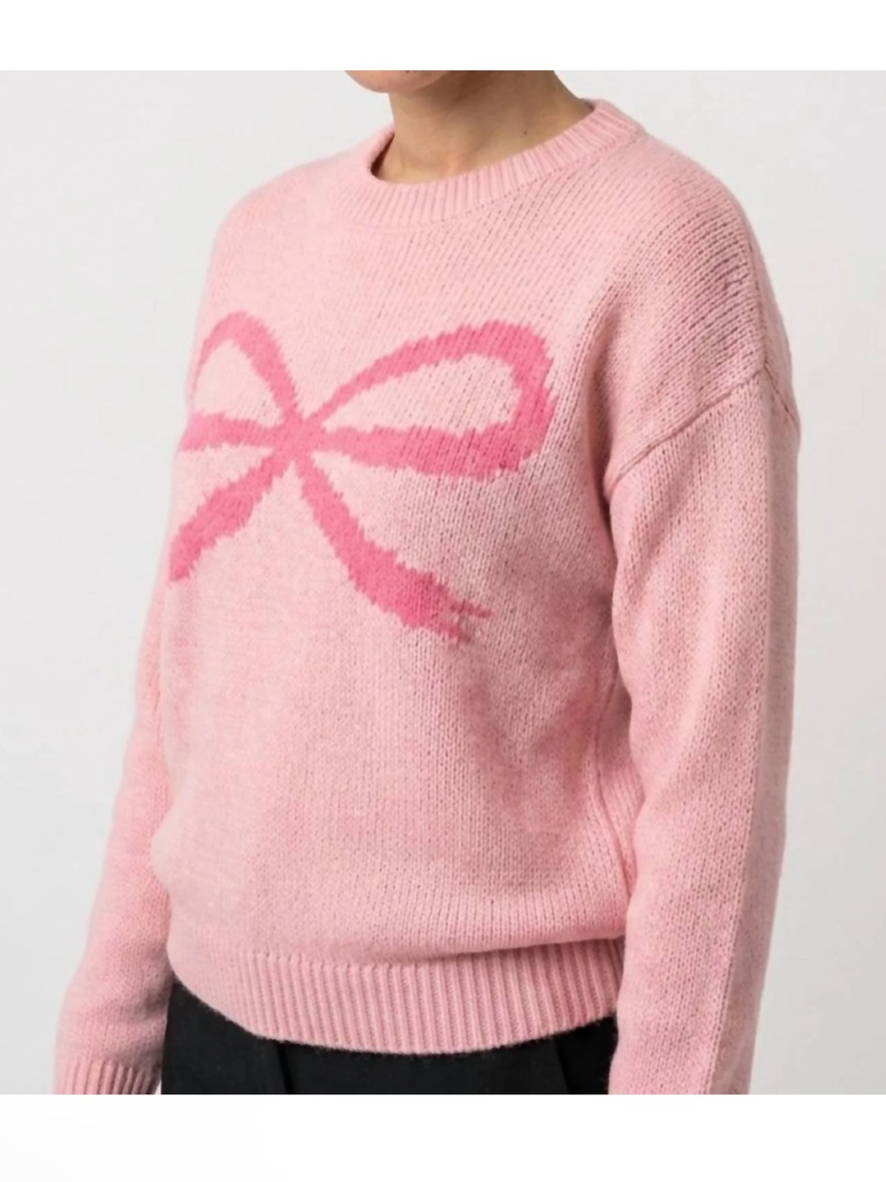 So Me Pink Crewneck Sweater with Dark Pink Bow